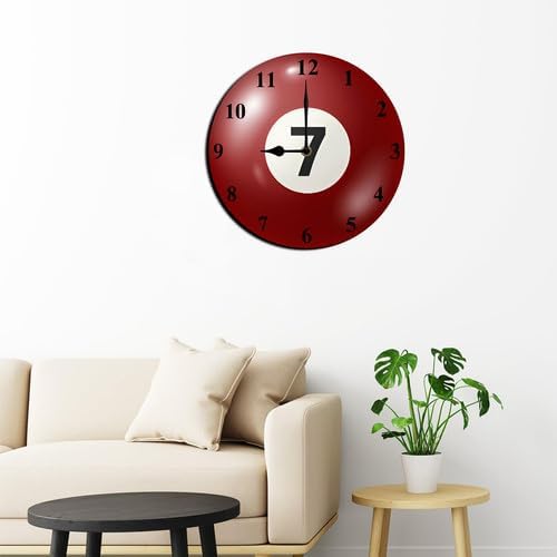 Billiard Seven Ball Wall Clock Pool Room Decor Billiards Gifts for Men Billiard Hall Decoration Silent Non Ticking Battery Operate Man Cave Garage Decor 10inch