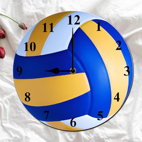 Sports Themed Wall Clock with Volleyball Dial Silent Clock Movement and Battery Operated Great Decor for Home Office Bedroom and Nice Volleyball Enthusiasts Gifts 10inch