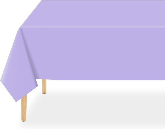 QIKSION Plastic Table Cloth Disposable 6 Pack, 54 x 108 Inch Tablecloths for Rectangle Tables, Lavender Plastic Table Cover