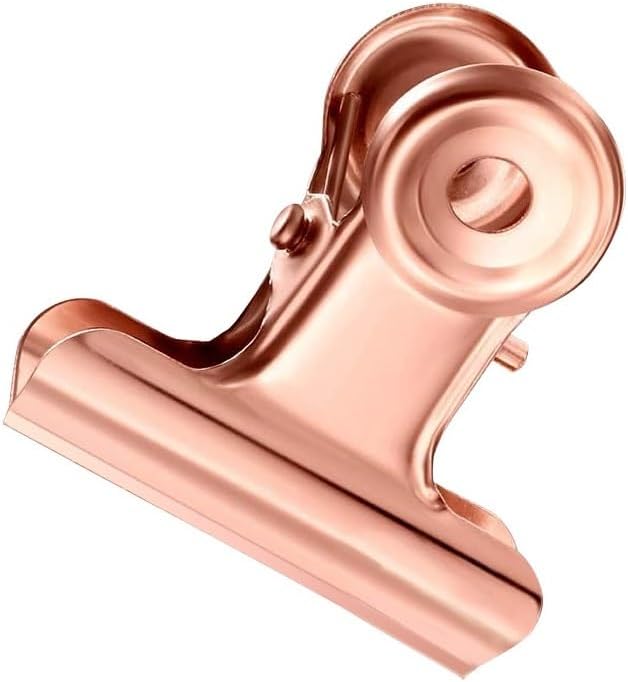 10 Pack Bulldog Clips with 10 Push-pins, Paper File Clips with Strong Spring, Large Metal Binder Clips, Seal Clamps for Coffee Tea Food Bags(Rose Gold,2.5inch)