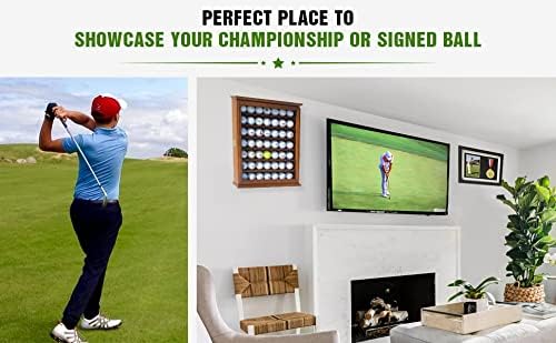DisplayGifts 49 Golf Ball Display Case Cabinet Wall Rack Holder Solid Wood Frame with 98% UV Protection Lockable Real Glass Door, Great Golfer's Gift