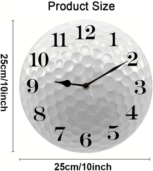 Golf Wall Clock Sport Ball Wall Clock Wooden Clock Wall Decor Battery Operated Clocks Wall Clock Non Ticking Quartz Analog Bathroom Clock Round 10inch