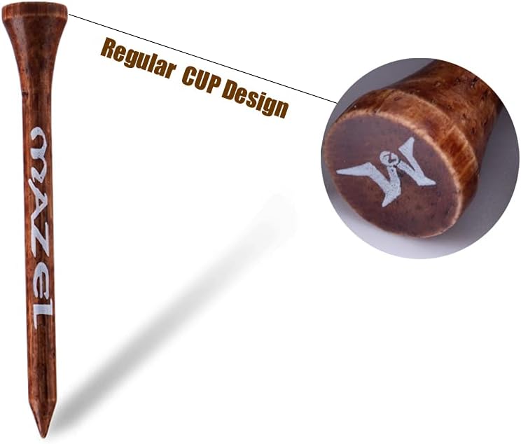 MAZEL Natural Wood/Bamboo Golf Tees 2 3/4 Inch & 3 1/4 Inch,Pack 50 or 120,Reduce Friction & Side Spin,More Stable Golf Tees