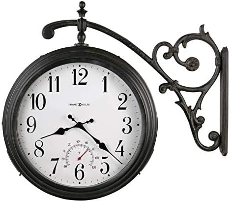 Howard Miller Gladwin Wall Clock II 549-608 – Indoor/Outdoor Double-Sided Timepiece, Decorative Wall Bracket, Swivels for Maximum Visibility, Quartz Movement