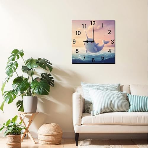 Ping Pong Square Clock Silent No Tick Battery Powered Home Decor Wooden Wall Clock for Living Room Kitchen Bathroom Farmhouse 10inch