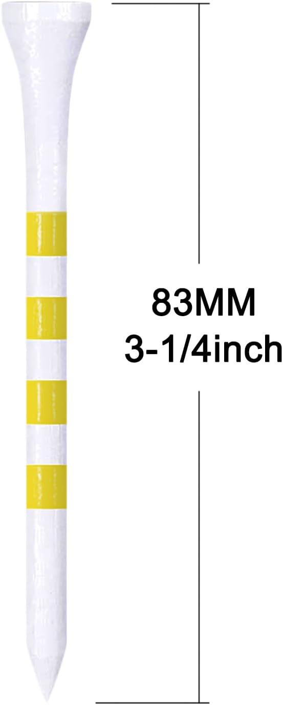 Wooden Golf Tees 3-1/4", 2-3/4", 2-1/8", 1-1/2" Available, 100 Count (Natural Color, White, Black, Blue, Red, Green, Yellow, Pink, Orange)