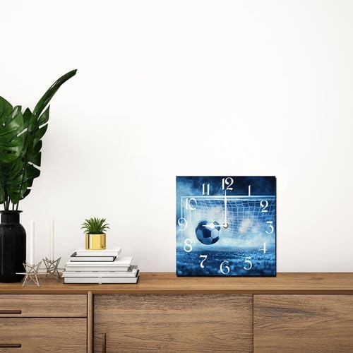 Football Square Clock Silent No Tick Battery Powered Home Decor 10inch Wooden Wall Clock for Living Room Kitchen Bathroom Farmhouse