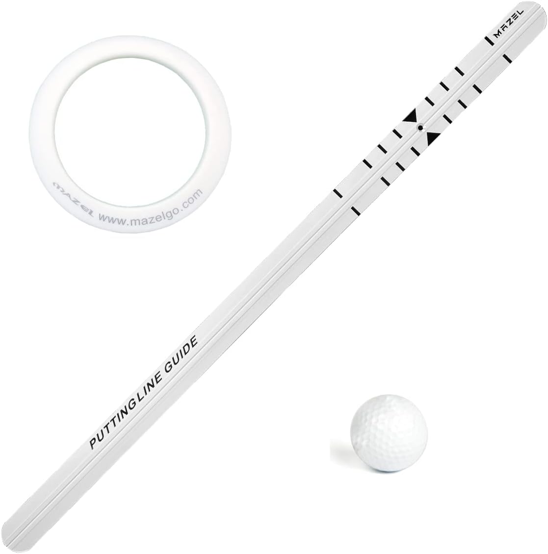 MAZEL Golf Putting Alignment Rail,Alloy Steel Golf Trainer Aid for Putting Green,35 * 1.6 Inch,Precision Distance Control & Instant Feedback (Putting Alignment Rail, Putting Ring, Practice Ball)