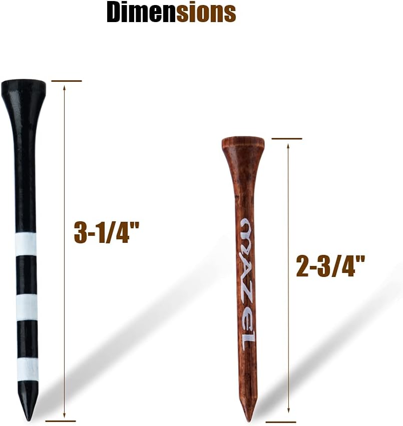 MAZEL Natural Wood/Bamboo Golf Tees 2 3/4 Inch & 3 1/4 Inch,Pack 50 or 120,Reduce Friction & Side Spin,More Stable Golf Tees