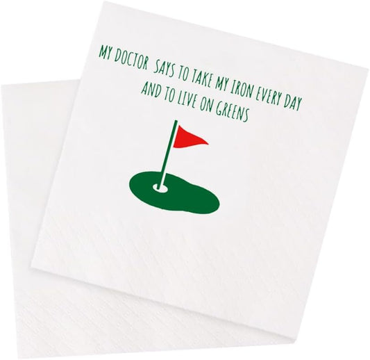 Funny Golf Ball Cocktail Napkins 50Pcs My Doctor Says To Take Iron Every Day Live On Greens Disposable Napkins For Golfer Country Club Cave Bar Gift Party Table Decor 5 x 5 2-ply (My Doctor)