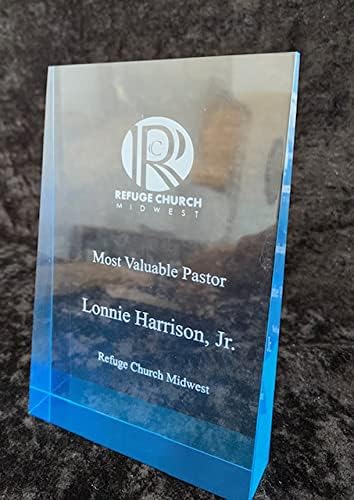 MAV Maverick Advantage 4" x 6" Blue Acrylic Wedge Trophy - Personalized Trophy - Self Standing! - Your Design!