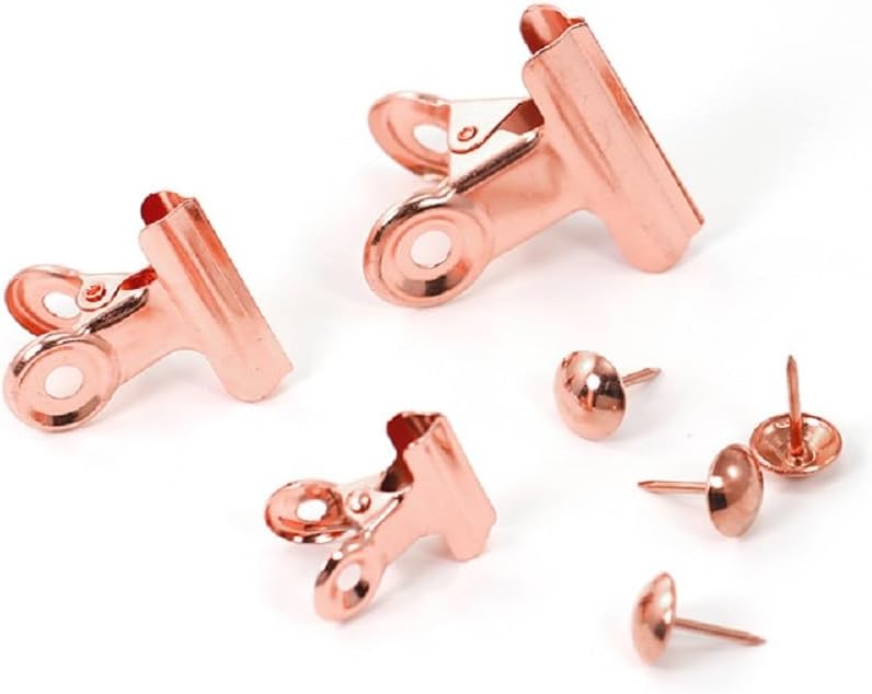 10 Pack Bulldog Clips with Push-pins for Corkboard,Metal Clips for Crafts, Metal Binder Clips for Pictures, Spring Paper Clamps for Office Documents (Rose Gold,2inch)