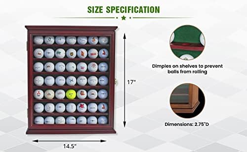 DisplayGifts 49 Golf Ball Display Case Cabinet Wall Rack Holder Solid Wood Frame with 98% UV Protection Lockable Real Glass Door, Great Golfer's Gift