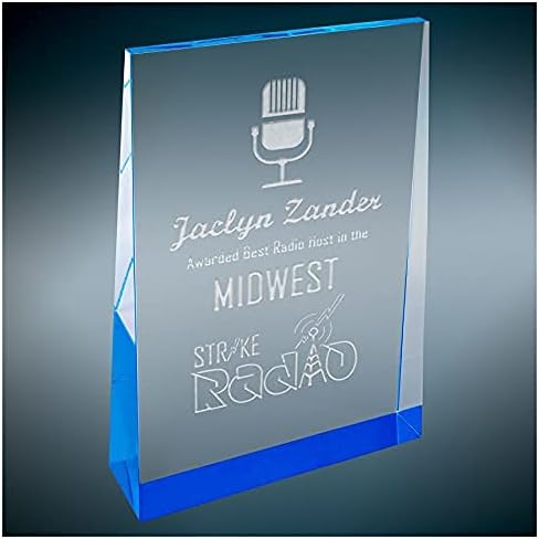 MAV Maverick Advantage 4" x 6" Blue Acrylic Wedge Trophy - Personalized Trophy - Self Standing! - Your Design!