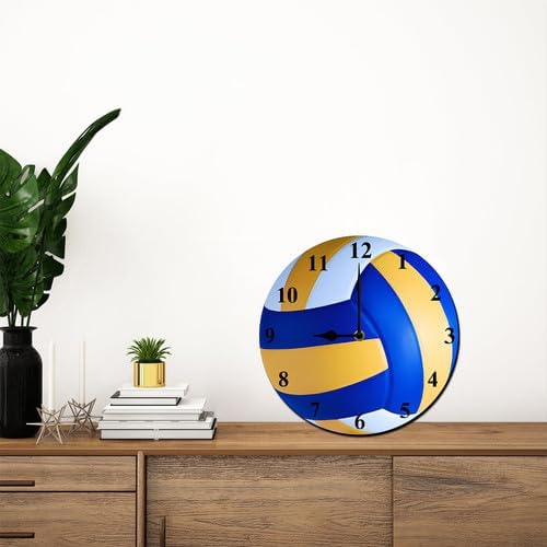 Sports Themed Wall Clock with Volleyball Dial Silent Clock Movement and Battery Operated Great Decor for Home Office Bedroom and Nice Volleyball Enthusiasts Gifts 10inch