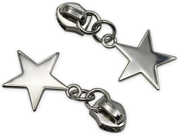 HOLSHUN #5 Zipper Sliders Zipper Pull 30pcs Bulk Heavy Duty Metal Silver Pulls for #5 Nylon Coil Zippers Replacement Luxury Bag Hardware Luggage & DIY Craft Supplies Star