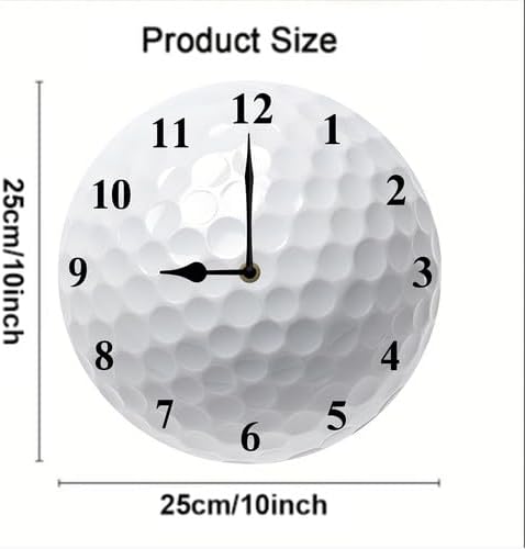 Sports Themed Wall Clock with Golf Dial Silent Clock Movement and Battery Operated Great Decor for Home Office Bedroom and Nice Golf Enthusiasts Gifts 10inch