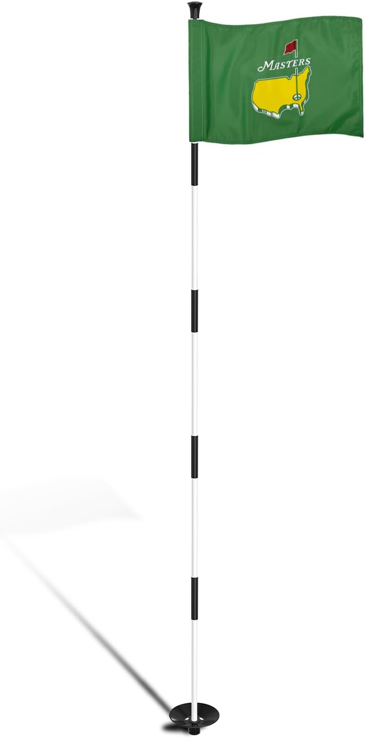 6ft Golf Flagstick with Printed Standard Themed Flag, Ball Retrieving Base, Portable 5-Section Design, 420D Nylon, for Backyard Practice, Golf Clubs, Outdoor Fun