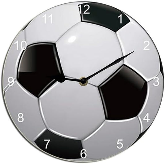 Football Wall Clock Soccer Sport Wall Clock Wooden Accurate Decorative Clocks, Silent Non Ticking Wall Clock for Bedroom/Living Room/Kitchen Round 10inch