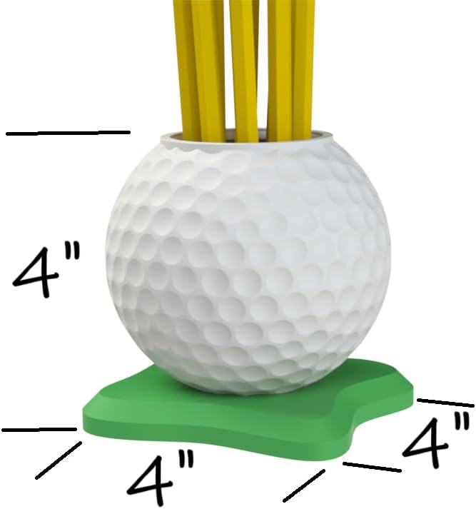 Golf Ball Pen Holder Desk Organizer, White with Green Base – Golf Gift for Office, Home, Golf Lovers.