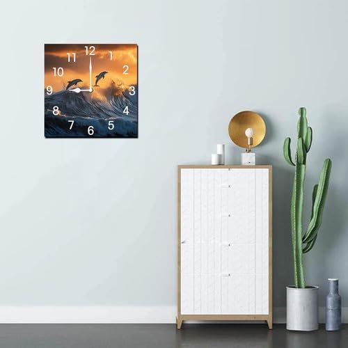 Football Square Clock Silent No Tick Battery Powered Home Decor Wooden Wall Clock for Living Room Kitchen Bathroom Farmhouse 10inch