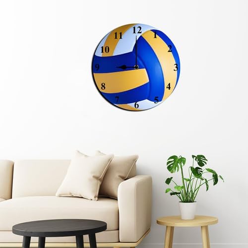 Sports Themed Wall Clock with Volleyball Dial Silent Clock Movement and Battery Operated Great Decor for Home Office Bedroom and Nice Volleyball Enthusiasts Gifts 10inch