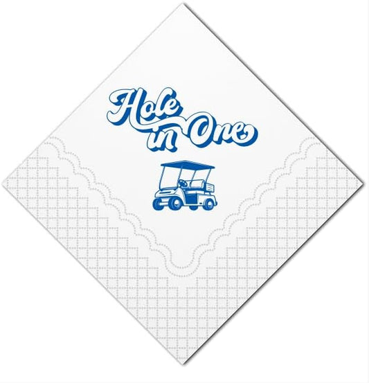 SharkBliss Golf Cocktail Napkins, Hole in One First Birthday Disposable Paper Cocktail Beverage Napkins for Baby Boy Girl 1st Birthday Party Table Decor 2-Ply, 5x5" (50, Hole in One)