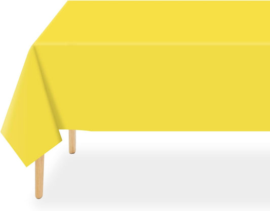 QIKSION Plastic Table Cloth Disposable 3 Pack, 54 x 108 Inch Tablecloths for Rectangle Tables, Yellow Plastic Table Cover