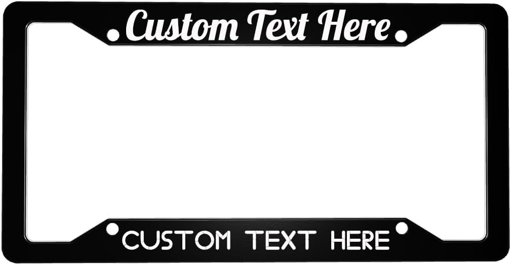 Custom Personalized Metal Engraved Standard Size License Plate Frame,Funny Car Auto Truck Message Plate Holder for Men Women,Silver Text (Black)