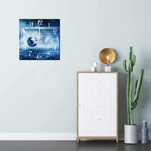 Football Square Clock Silent No Tick Battery Powered Home Decor 10inch Wooden Wall Clock for Living Room Kitchen Bathroom Farmhouse