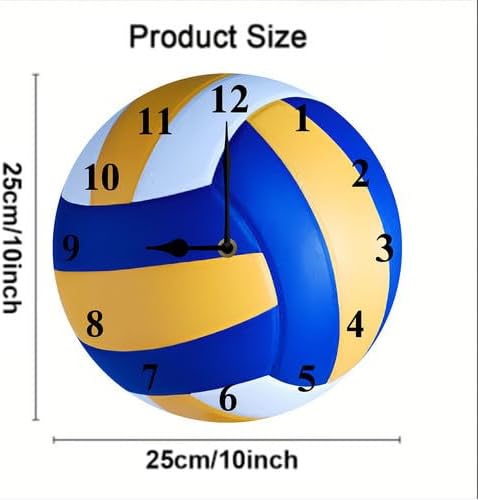 Sports Themed Wall Clock with Volleyball Dial Silent Clock Movement and Battery Operated Great Decor for Home Office Bedroom and Nice Volleyball Enthusiasts Gifts 10inch