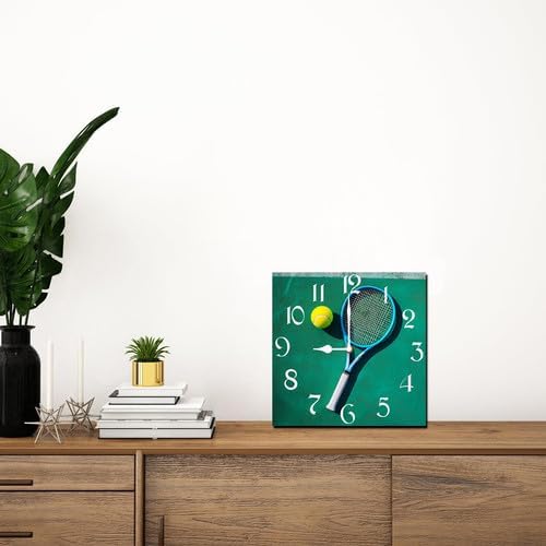 Tennis Square Clock Silent No Tick Battery Powered Home Decor 10inch Wooden Wall Clock for Living Room Kitchen Bathroom Farmhouse
