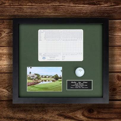 Golf Hole-in-One Shadowbox | Displays Ball, Scorecard, and Photo | 3 Frame Colors | Engraved Plate | Install Scorecard & Ball Yourself | Upload Your Photo | Made in The USA