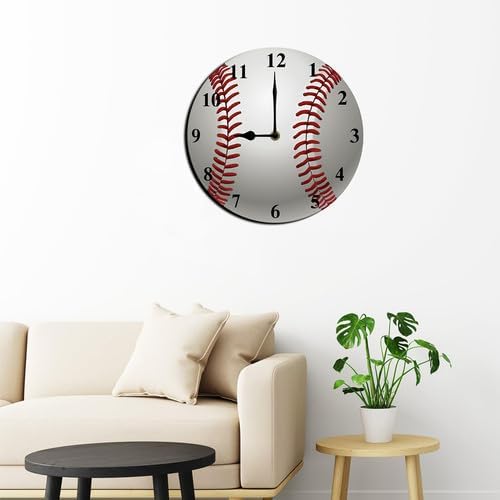 Baseball Sports Round Wall Clock Silent Non-Ticking Clock Battery Powered Desktop Standing Wall Decor for Living Room Kitchen Home Bedroom Office or School 10inch