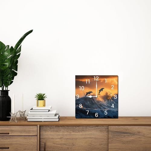 Football Square Clock Silent No Tick Battery Powered Home Decor Wooden Wall Clock for Living Room Kitchen Bathroom Farmhouse 10inch