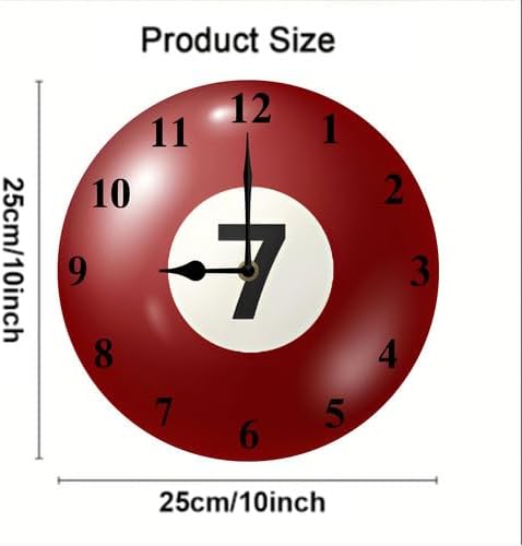 Billiard Seven Ball Wall Clock Pool Room Decor Billiards Gifts for Men Billiard Hall Decoration Silent Non Ticking Battery Operate Man Cave Garage Decor 10inch
