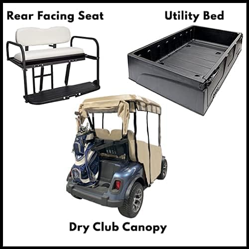 Golf Cart Cover – 3-Sided Track Style Sunbrella Canvas Cart Cover for Yamaha Drive and Drive 2 – Fits Golf Bags, Utility Box, Rear Facing Seat