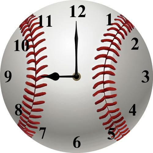 Baseball Sports Round Wall Clock Silent Non-Ticking Clock Battery Powered Desktop Standing Wall Decor for Living Room Kitchen Home Bedroom Office or School 10inch