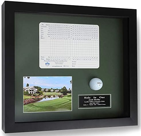 Golf Hole-in-One Shadowbox | Displays Ball, Scorecard, and Photo | 3 Frame Colors | Engraved Plate | Install Scorecard & Ball Yourself | Upload Your Photo | Made in The USA
