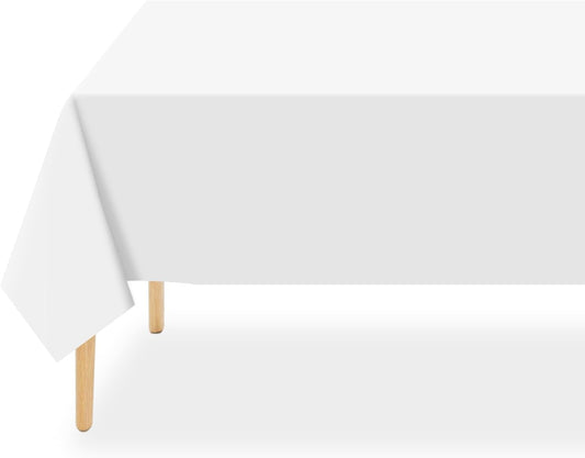 QIKSION 2 Pack Plastic Table Cloth Disposable, 54 x 108 Inch Tablecloths for Rectangle Tables, White Plastic Table Cover