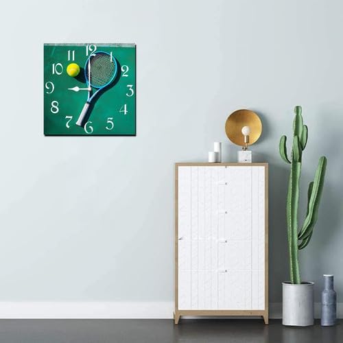 Tennis Square Clock Silent No Tick Battery Powered Home Decor 10inch Wooden Wall Clock for Living Room Kitchen Bathroom Farmhouse