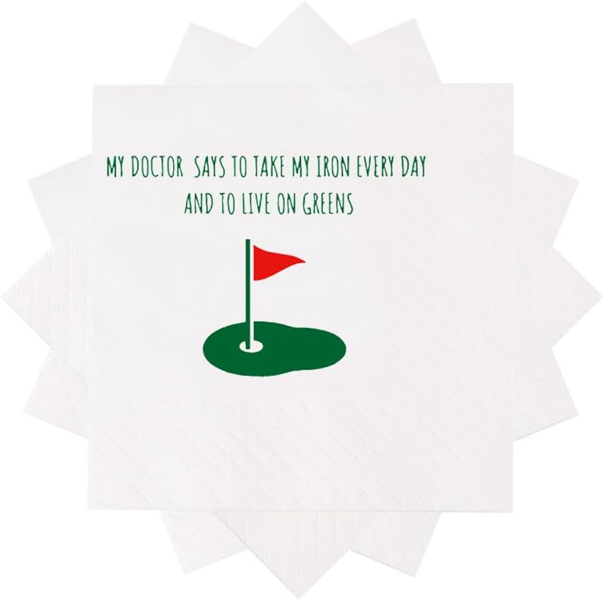 Funny Golf Ball Cocktail Napkins 50Pcs My Doctor Says To Take Iron Every Day Live On Greens Disposable Napkins For Golfer Country Club Cave Bar Gift Party Table Decor 5 x 5 2-ply (My Doctor)