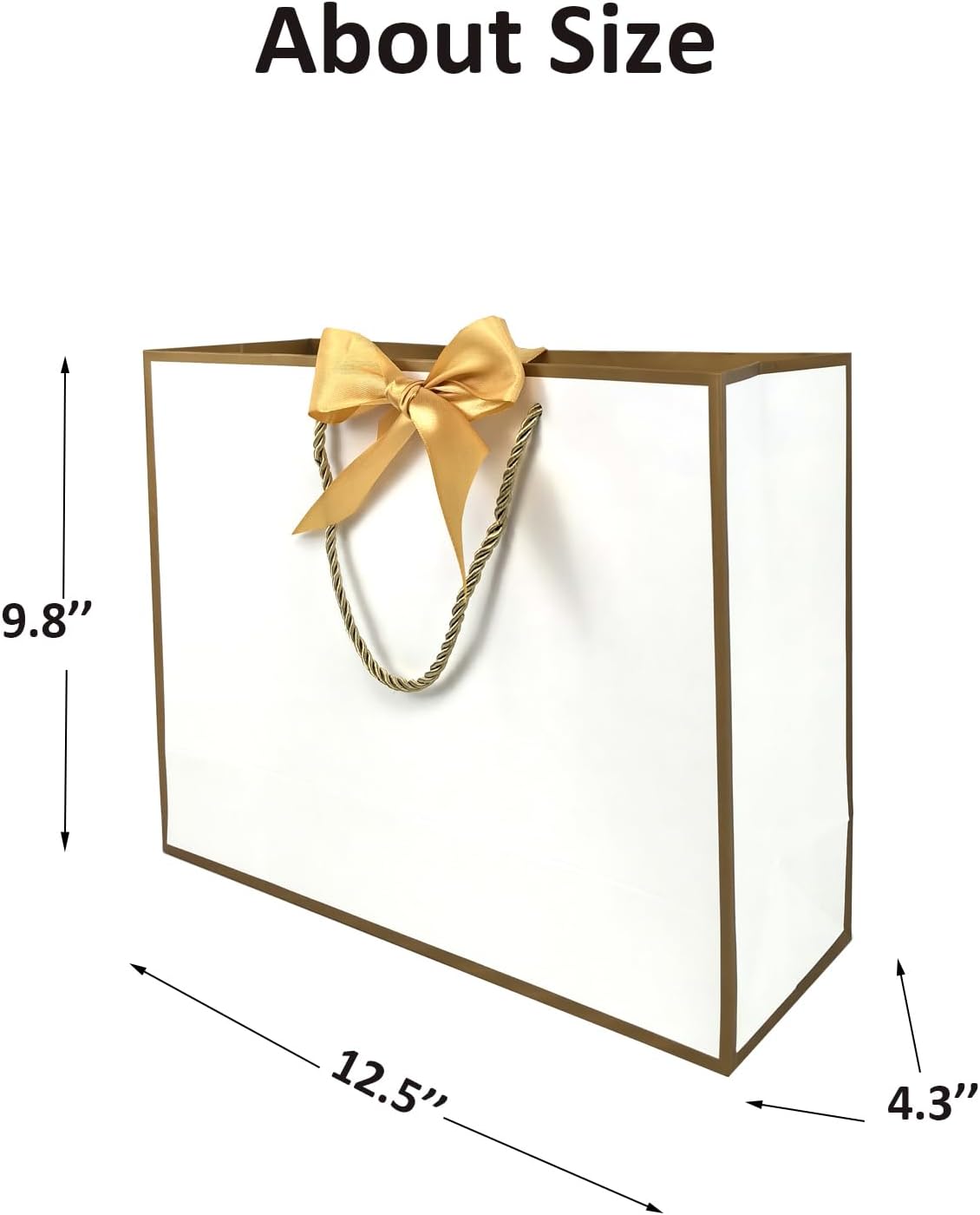 TKSBAG 12PCS Gift Bags Medium Size with Handles, 12.5 x 9.8 x 4.3 In White Gold Thank You Bags with Bow Ribbon for Wedding, Birthday, bridesmaid, Groomsmen, Party Favors, Thanksgiving, Christmas