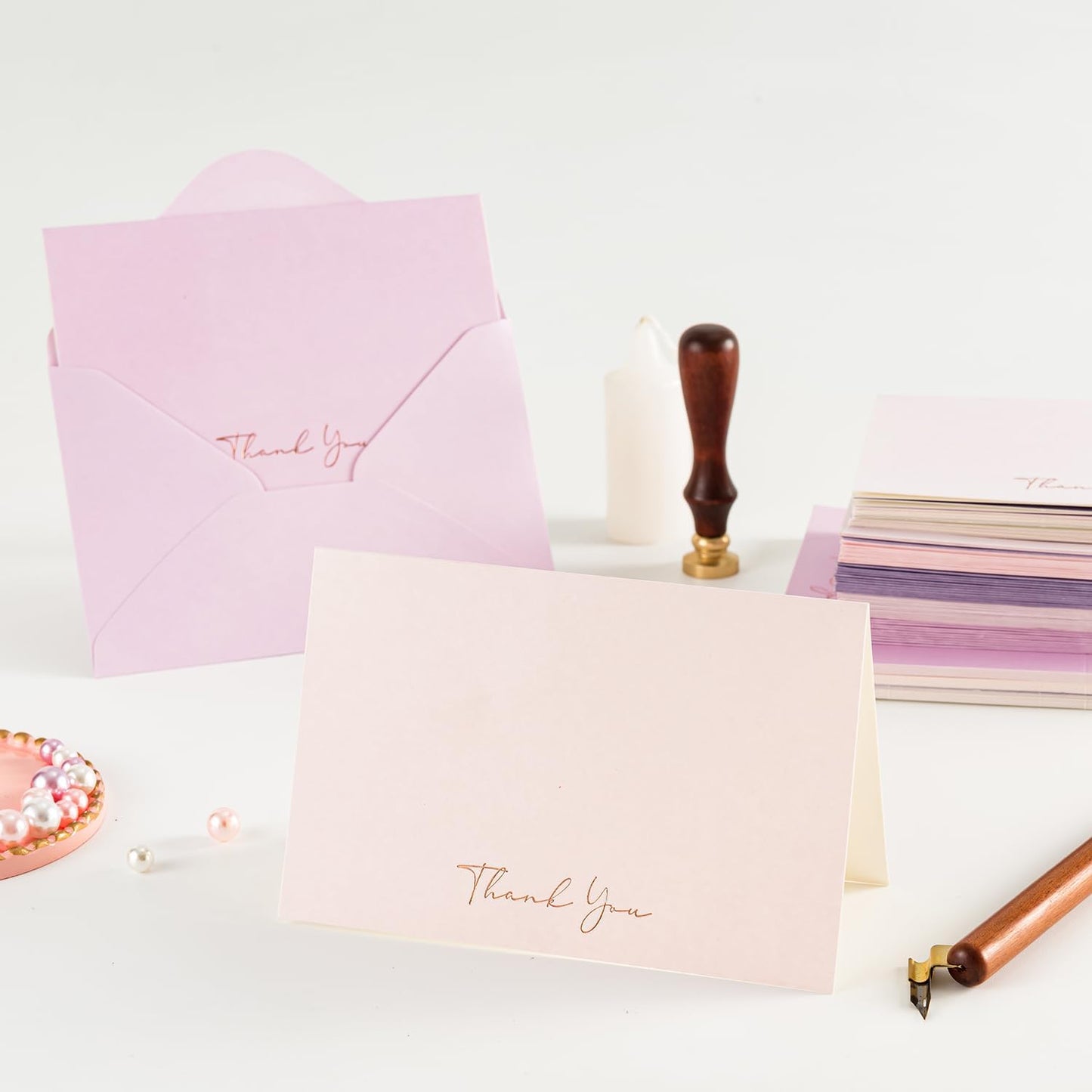 Crisky Purple Thank You Cards with Envelopes & Stickers， 50 Pack Bridal Shower Graduation Thank You Cards Small Business, Wedding Baby Shower Birthday Funeral Notes Bulk