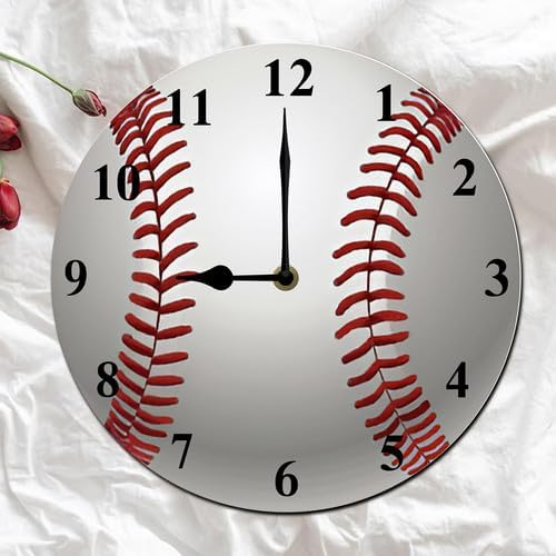Baseball Sports Round Wall Clock Silent Non-Ticking Clock Battery Powered Desktop Standing Wall Decor for Living Room Kitchen Home Bedroom Office or School 10inch