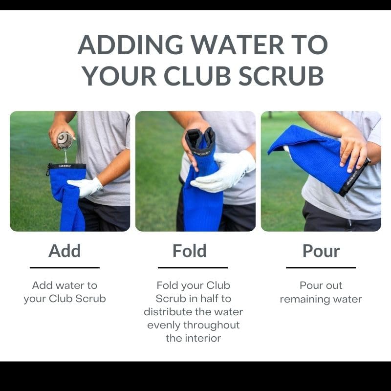 Club Scrub Towel Pro, Golf Club and Ball Cleaning Pouch with Attached Towel, Waterproof Exterior, Clean Face Technology Liner, Machine Washable, Cleans Club Grooves, Waffle-Weave Microfiber