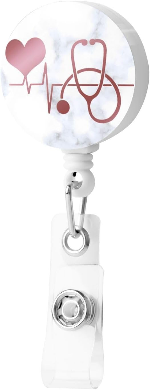 Nurse Doctor Heart Stethoscope Badge Reels Retractable Badge Holder with Clip for Id Name Tag Office Worker Student Teacher