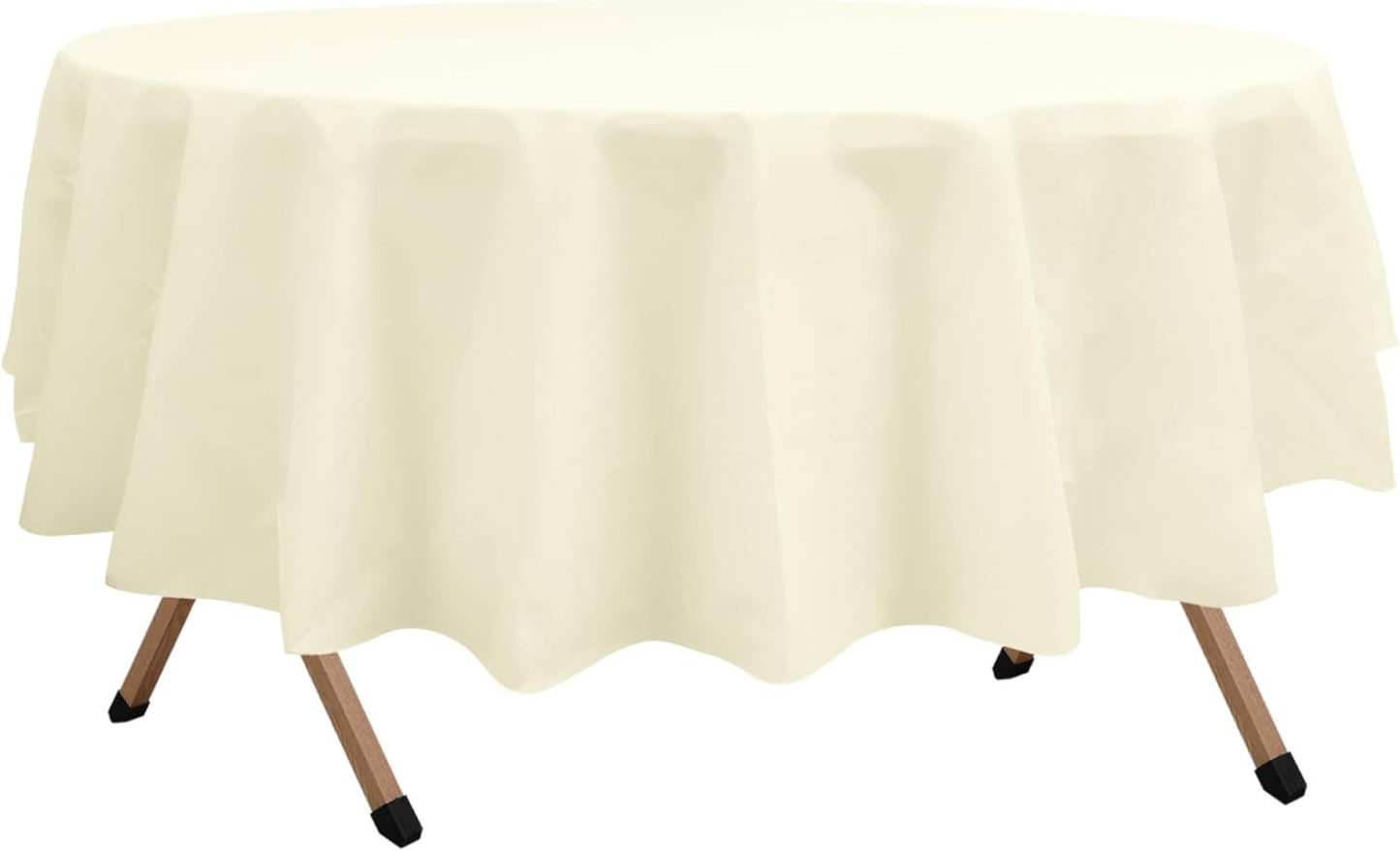 2 Pack Ivory Premium Plastic Tablecloth Round 84 Inches Reusable Beige Creamy White Decorative Table Cover for Dining, Wedding, Party, Indoor and Outdoor use