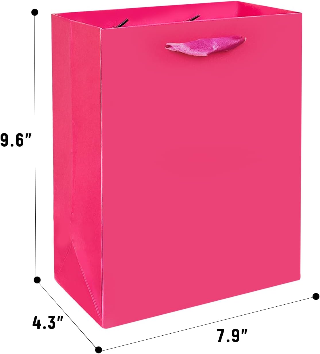 Gcardist Bright Pink Gift Bags with Tissue Paper for Wedding, Birthday, Party Supplies-7.9"x4.3"x9.6" Medium Size Cardboard Gift Bags（5pcs Bags +10pcs Tissue Paper ）