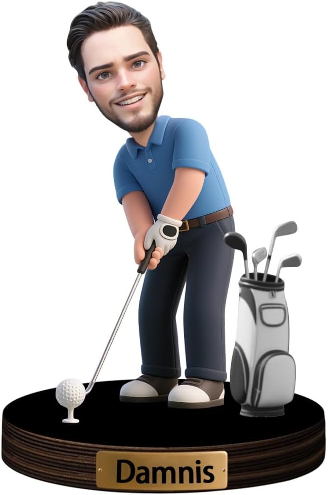 Personalized Golfer Caricature Figurine Desk Decor Plaque Custom Golf Lover Figurine Ornament Sign Golfer Photo Cartoon Portrait Name Plaque Gifts for Christmas Birthday Anniversary,04
